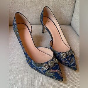 J. Crew Collection Collette Pump Tiger Paisley Crystal embellishments Sz 8 3/5”